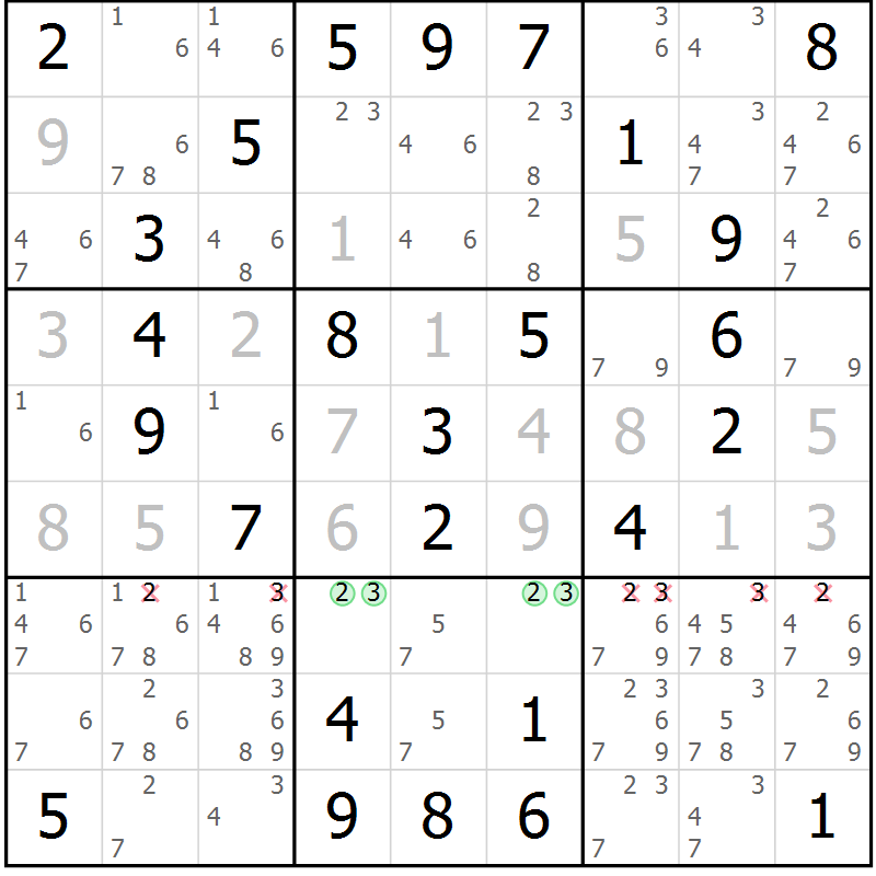 Position des candidats pour la solution de la Gr 26 page 29 du magazine de sudoku Virtuose n° 108