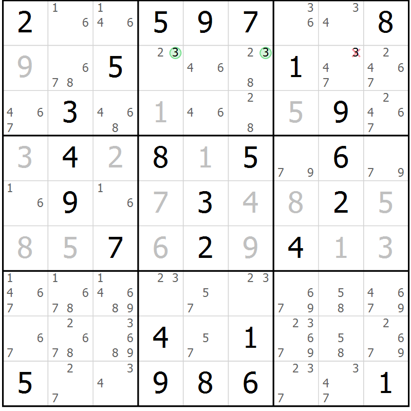 Position des candidats pour la solution de la Gr 26 page 29 du magazine de sudoku Virtuose n° 108