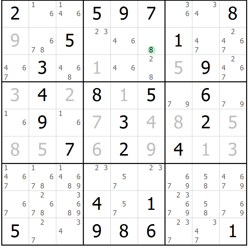 Position des candidats pour la solution de la Gr 26 page 29 du magazine de sudoku Virtuose n° 108