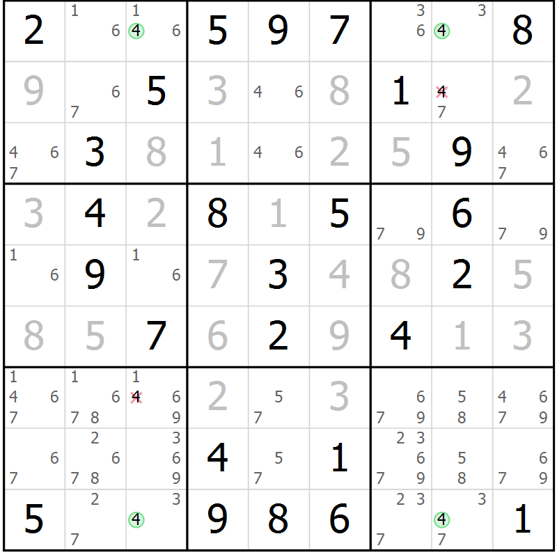 Position des candidats pour la solution de la Gr 26 page 29 du magazine de sudoku Virtuose n° 108