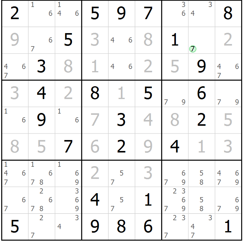 Position des candidats pour la solution de la Gr 26 page 29 du magazine de sudoku Virtuose n° 108
