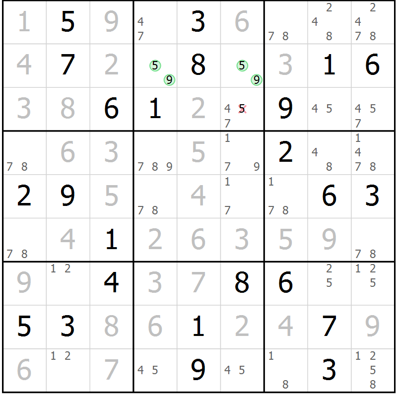 Position des candidats pour la solution de la Gr 27 page 30 du magazine de sudoku Virtuose n° 108