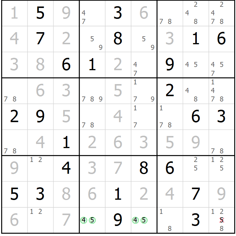 Position des candidats pour la solution de la Gr 27 page 30 du magazine de sudoku Virtuose n° 108