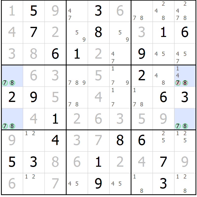 Position des candidats pour la solution de la Gr 27 page 30 du magazine de sudoku Virtuose n° 108