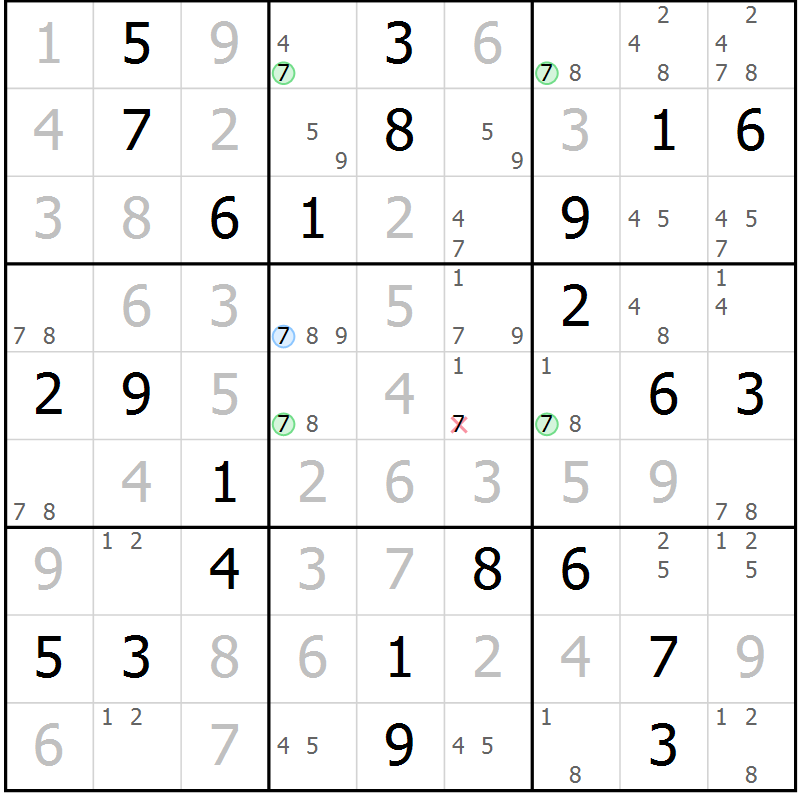Position des candidats pour la solution de la Gr 27 page 30 du magazine de sudoku Virtuose n° 108