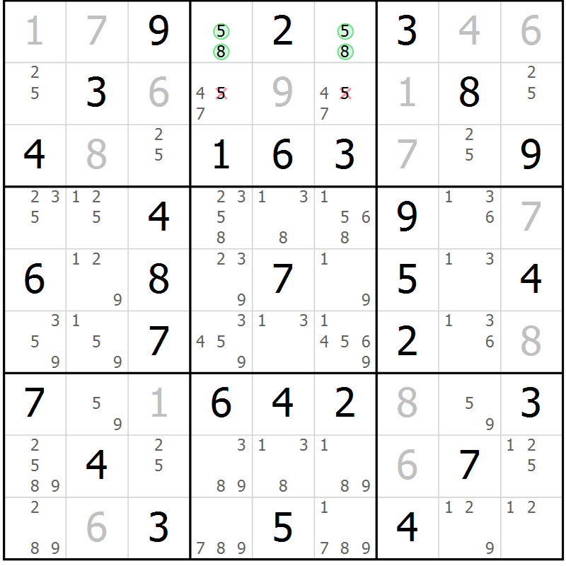 Position des candidats pour la solution de la Gr 28 page 31 du magazine de sudoku Virtuose n° 108