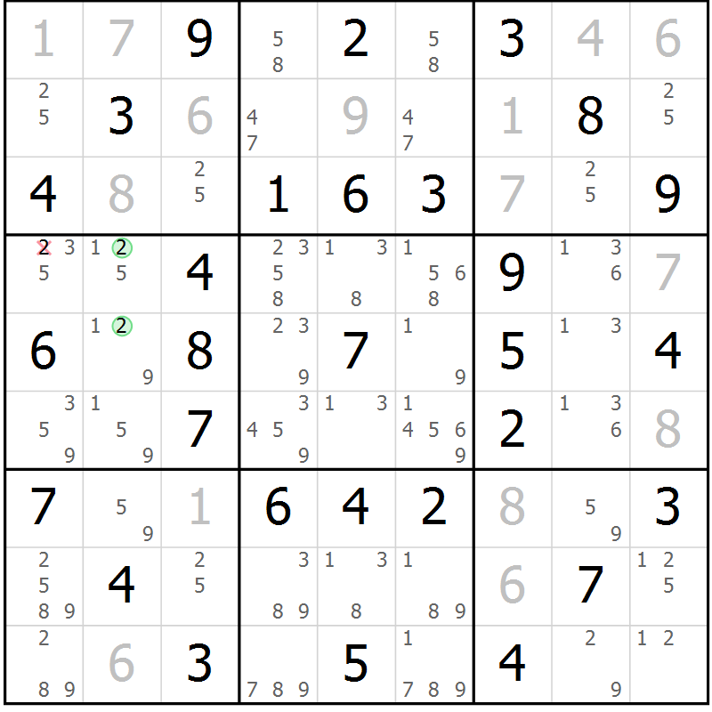 Position des candidats pour la solution de la Gr 28 page 31 du magazine de sudoku Virtuose n° 108