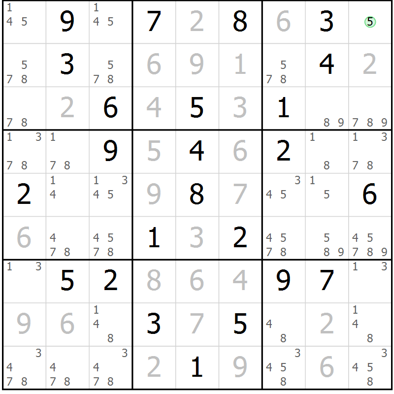 Position des candidats pour la solution de la Gr 29 page 32 du magazine de sudoku Virtuose n° 108