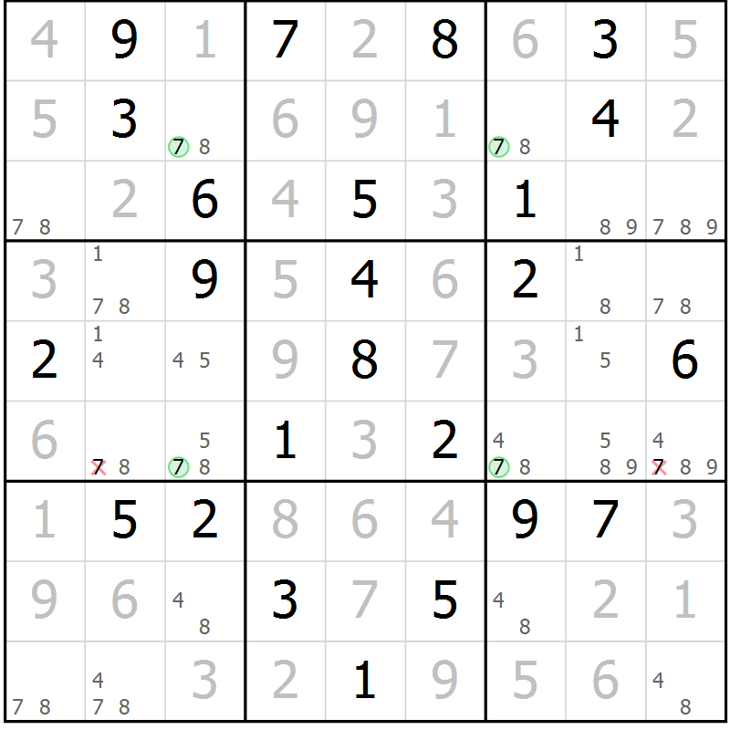 Position des candidats pour la solution de la Gr 29 page 32 du magazine de sudoku Virtuose n° 108