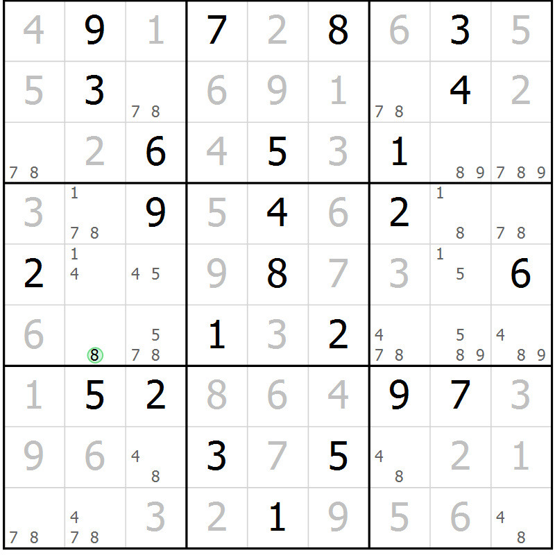 Position des candidats pour la solution de la Gr 29 page 32 du magazine de sudoku Virtuose n° 108