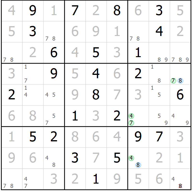 Position des candidats pour la solution de la Gr 29 page 32 du magazine de sudoku Virtuose n° 108
