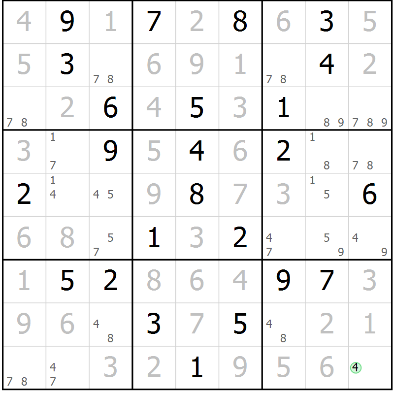Position des candidats pour la solution de la Gr 29 page 32 du magazine de sudoku Virtuose n° 108