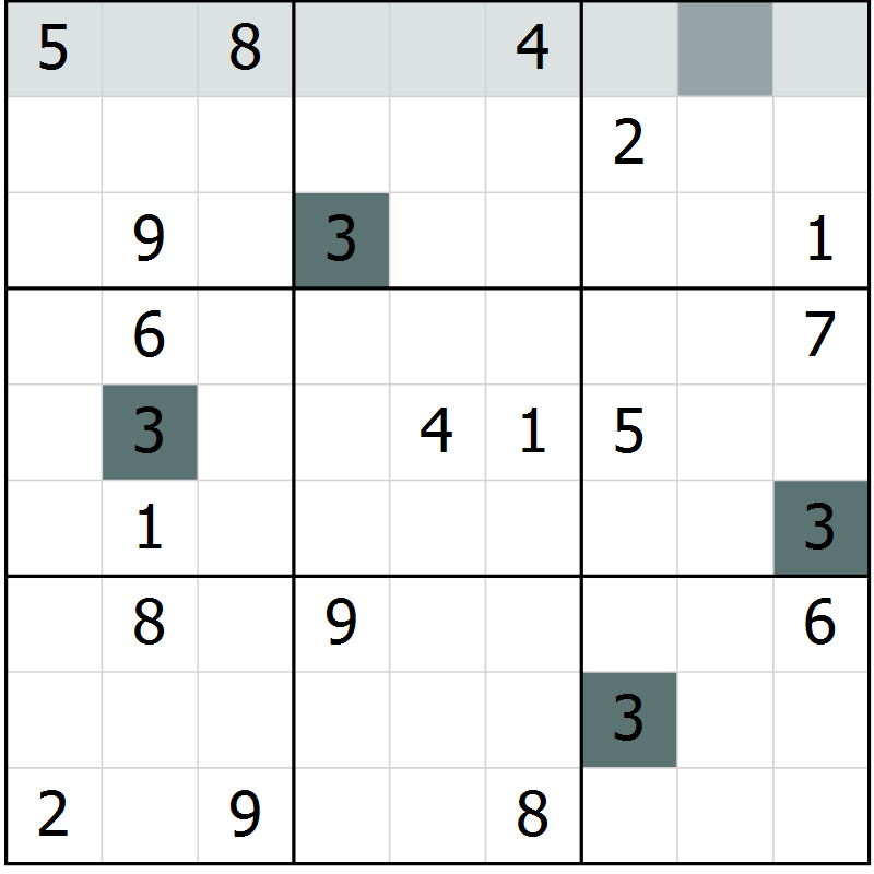 Position des candidats pour la solution de la Gr 3 page 6 du magazine de sudoku Virtuose n° 108