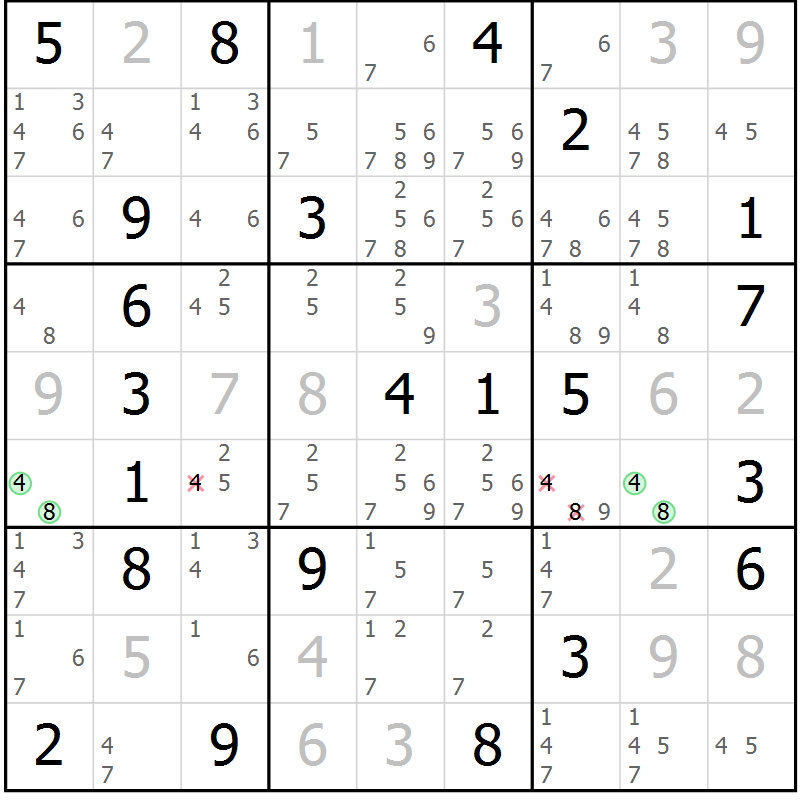 Position des candidats pour la solution de la Gr 3 page 6 du magazine de sudoku Virtuose n° 108