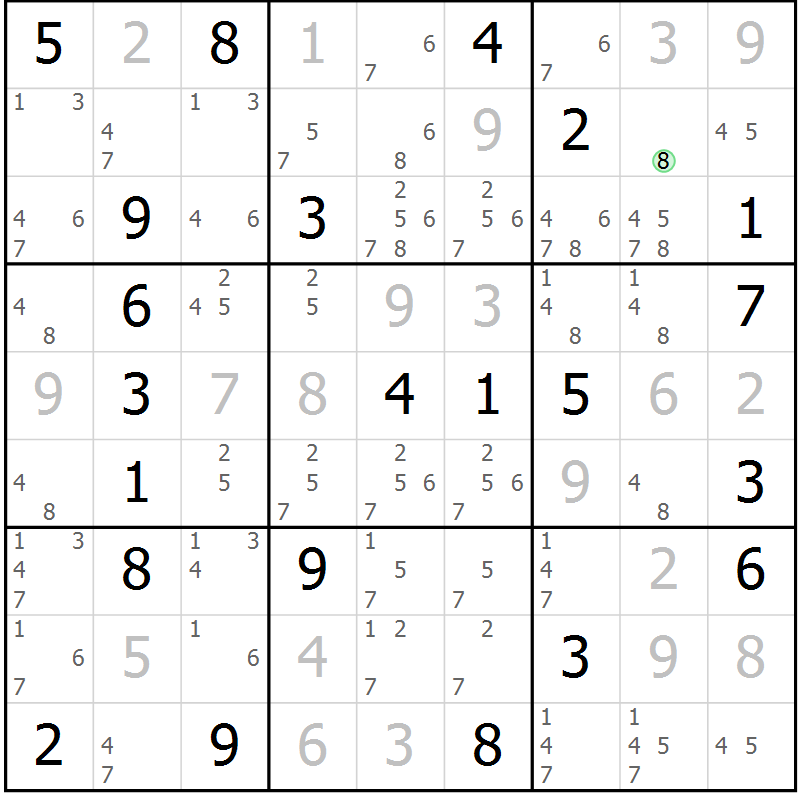 Position des candidats pour la solution de la Gr 3 page 6 du magazine de sudoku Virtuose n° 108