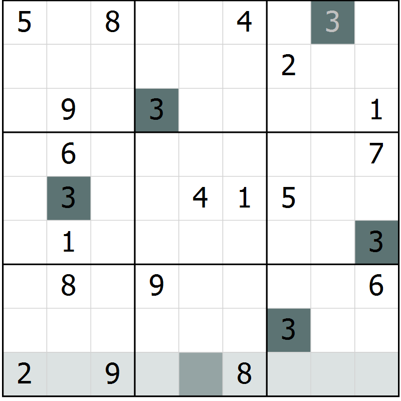 Position des candidats pour la solution de la Gr 3 page 6 du magazine de sudoku Virtuose n° 108