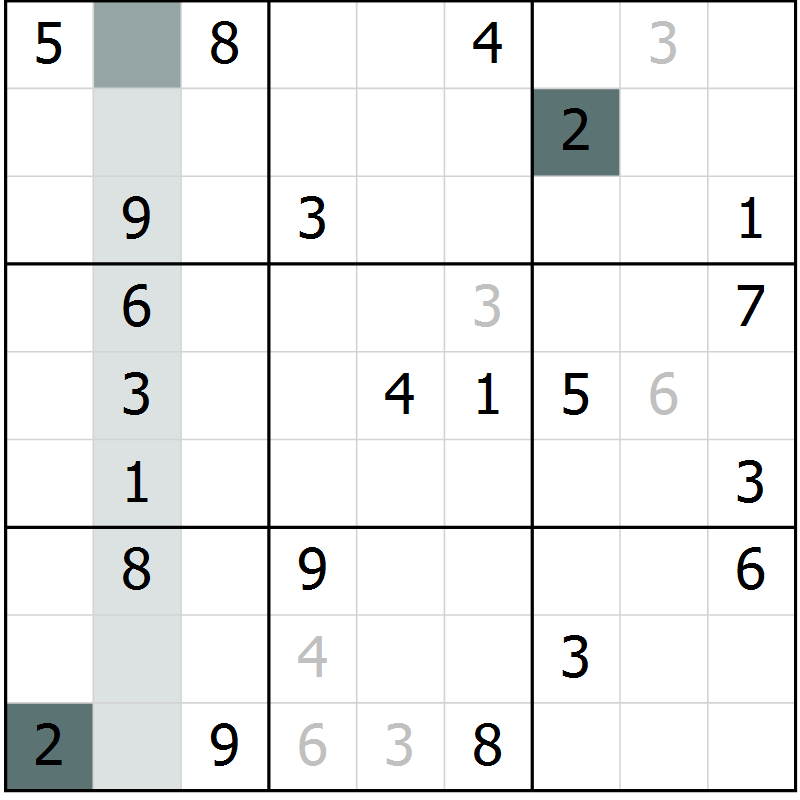 Position des candidats pour la solution de la Gr 3 page 6 du magazine de sudoku Virtuose n° 108
