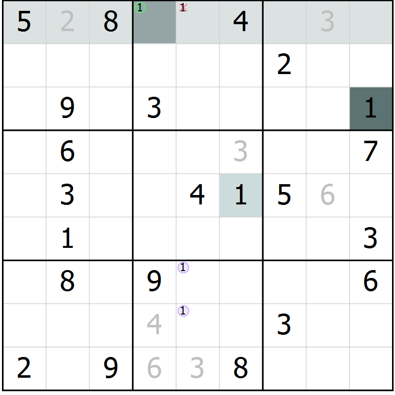 Position des candidats pour la solution de la Gr 3 page 6 du magazine de sudoku Virtuose n° 108