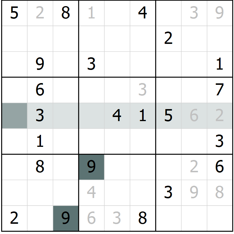 Position des candidats pour la solution de la Gr 3 page 6 du magazine de sudoku Virtuose n° 108