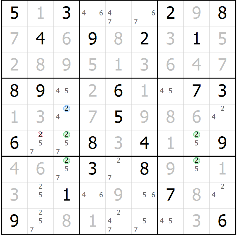 Position des candidats pour la solution de la Gr 30 page 33 du magazine de sudoku Virtuose n° 108