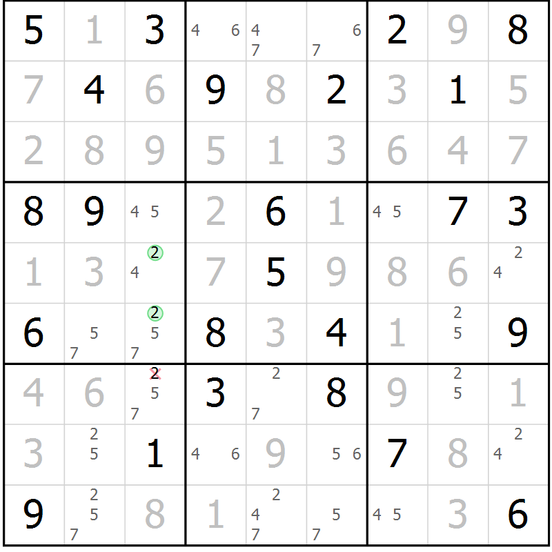 Position des candidats pour la solution de la Gr 30 page 33 du magazine de sudoku Virtuose n° 108