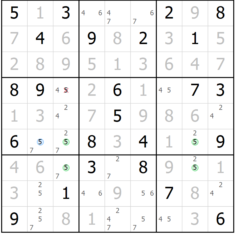Position des candidats pour la solution de la Gr 30 page 33 du magazine de sudoku Virtuose n° 108