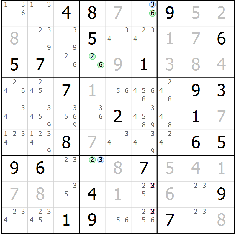 Position des candidats pour la solution de la Gr 31 page 34 du magazine de sudoku Virtuose n° 108
