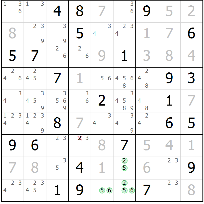 Position des candidats pour la solution de la Gr 31 page 34 du magazine de sudoku Virtuose n° 108