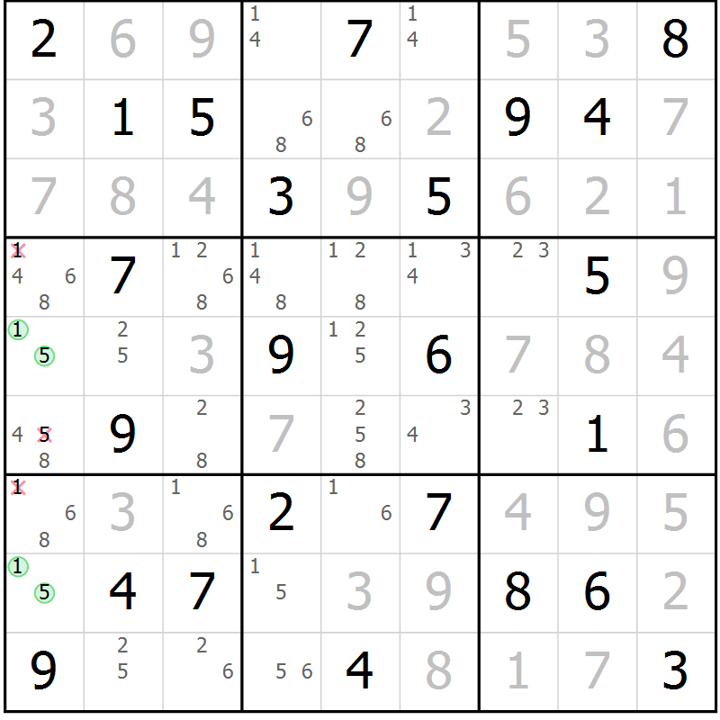 Position des candidats pour la solution de la Gr 32 page 35 du magazine de sudoku Virtuose n° 108