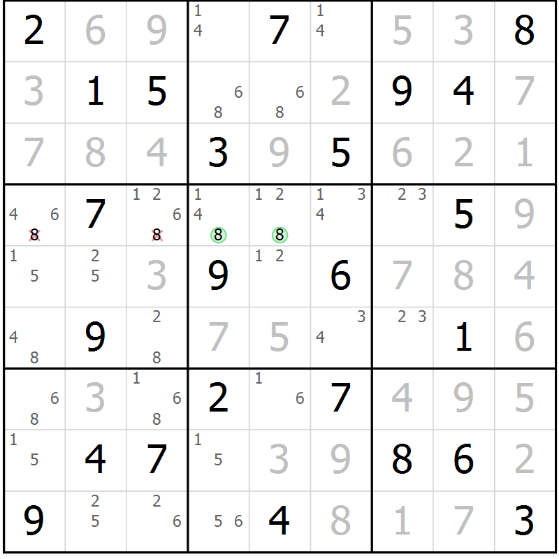 Position des candidats pour la solution de la Gr 32 page 35 du magazine de sudoku Virtuose n° 108
