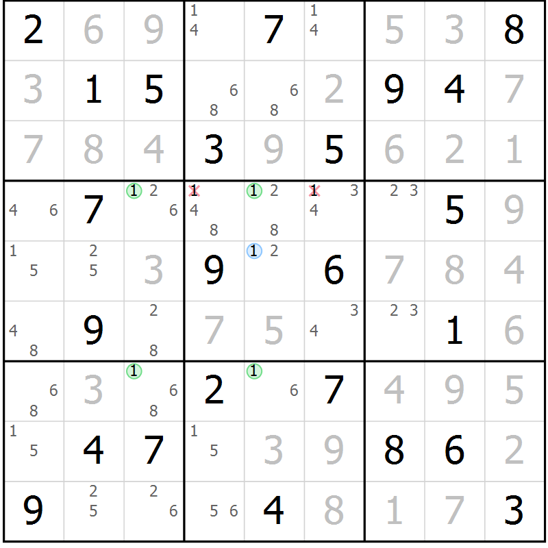Position des candidats pour la solution de la Gr 32 page 35 du magazine de sudoku Virtuose n° 108