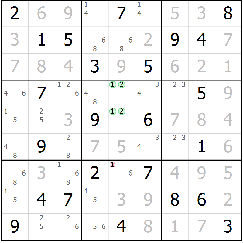 Position des candidats pour la solution de la Gr 32 page 35 du magazine de sudoku Virtuose n° 108