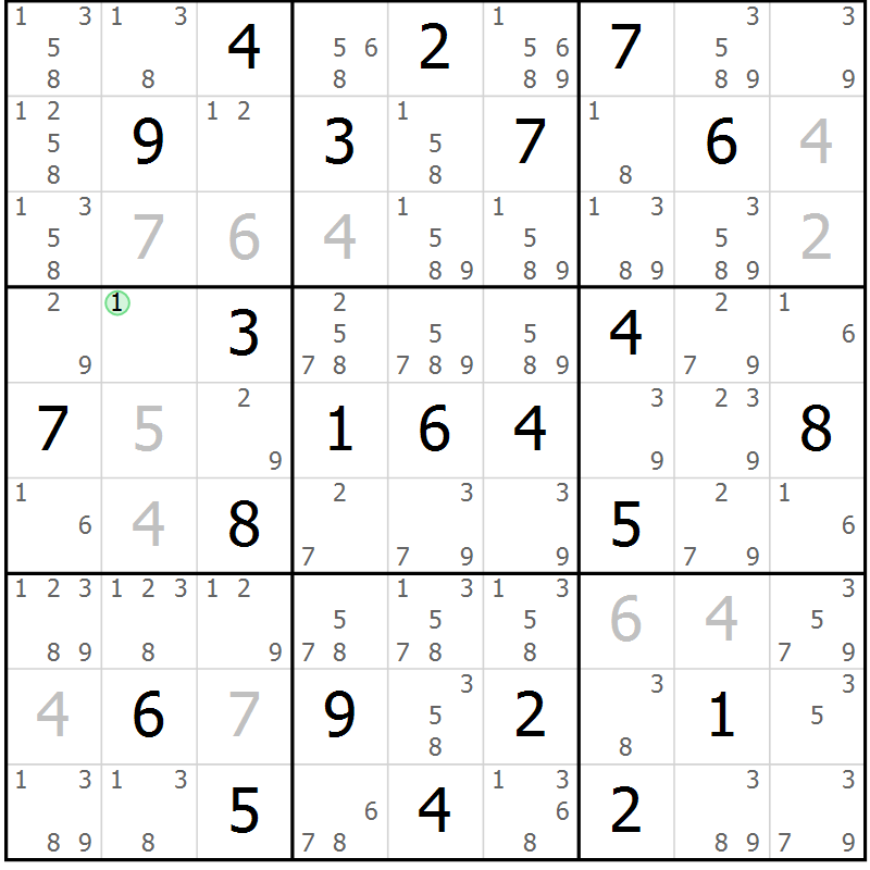 Position des candidats pour la solution de la Gr 33 page 36 du magazine de sudoku Virtuose n° 108