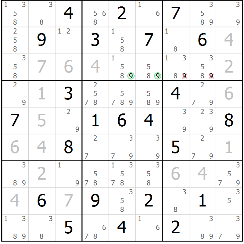 Position des candidats pour la solution de la Gr 33 page 36 du magazine de sudoku Virtuose n° 108