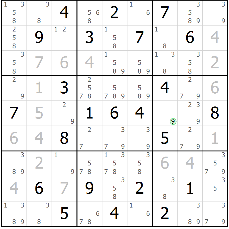 Position des candidats pour la solution de la Gr 33 page 36 du magazine de sudoku Virtuose n° 108