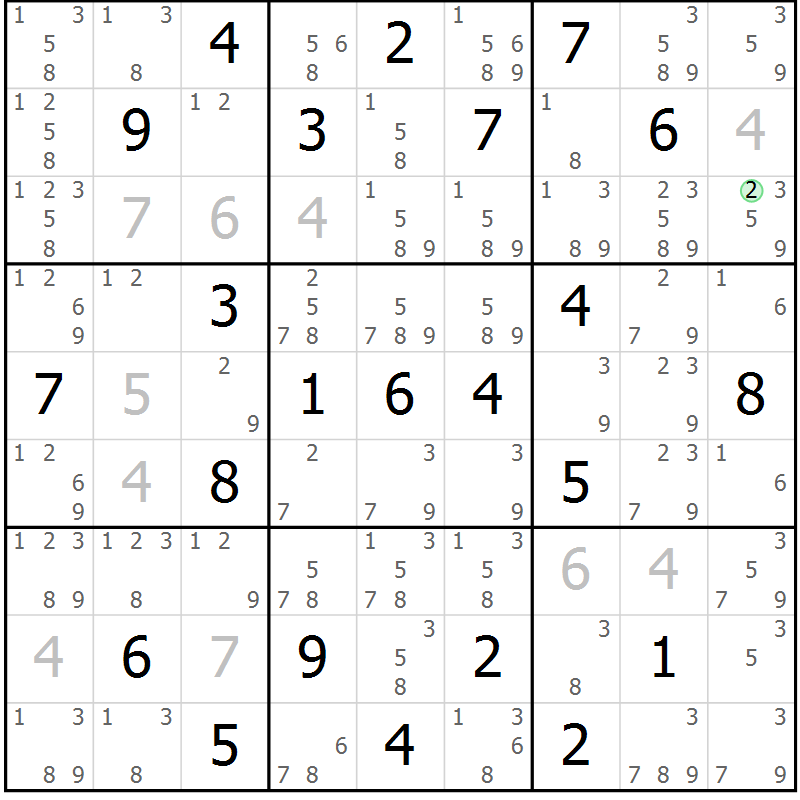 Position des candidats pour la solution de la Gr 33 page 36 du magazine de sudoku Virtuose n° 108