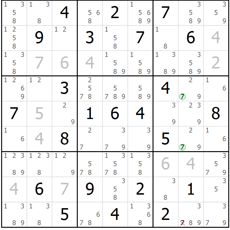 Position des candidats pour la solution de la Gr 33 page 36 du magazine de sudoku Virtuose n° 108