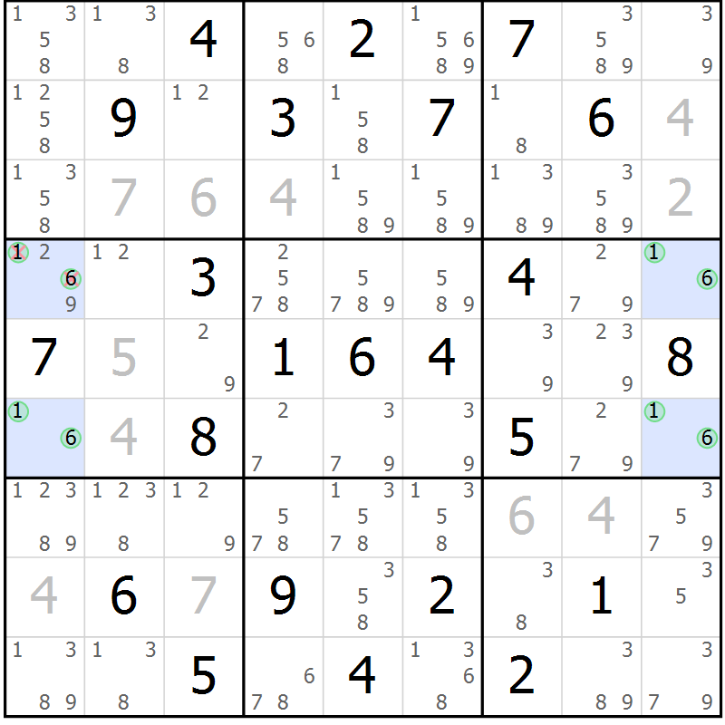Position des candidats pour la solution de la Gr 33 page 36 du magazine de sudoku Virtuose n° 108