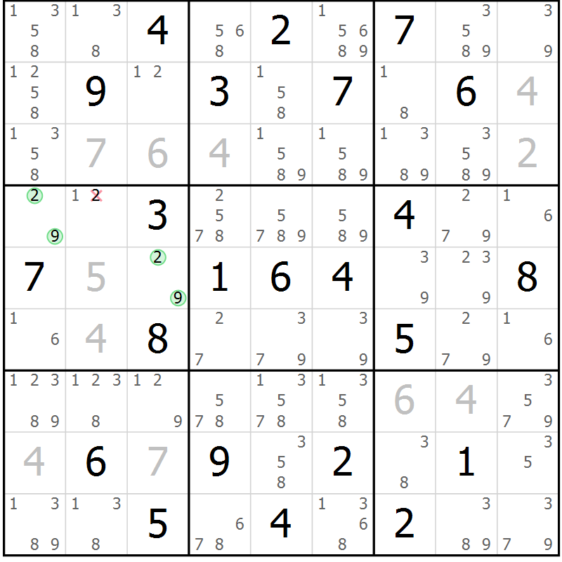 Position des candidats pour la solution de la Gr 33 page 36 du magazine de sudoku Virtuose n° 108