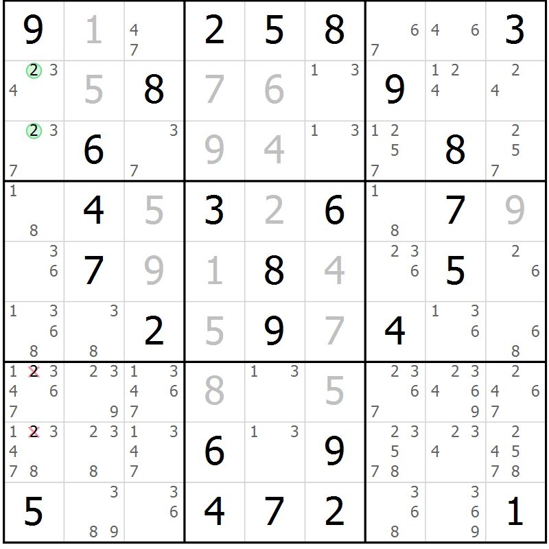 Position des candidats pour la solution de la Gr 34 page 37 du magazine de sudoku Virtuose n° 108