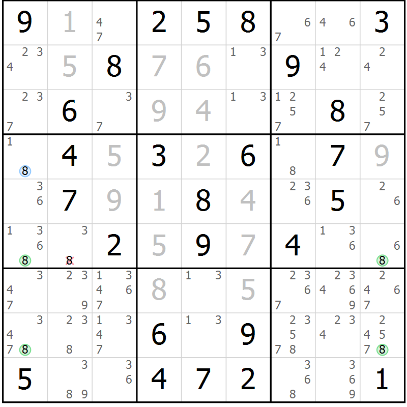 Position des candidats pour la solution de la Gr 34 page 37 du magazine de sudoku Virtuose n° 108