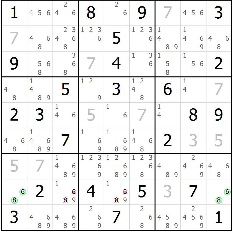Position des candidats pour la solution de la Gr 35 page 38 du magazine de sudoku Virtuose n° 108