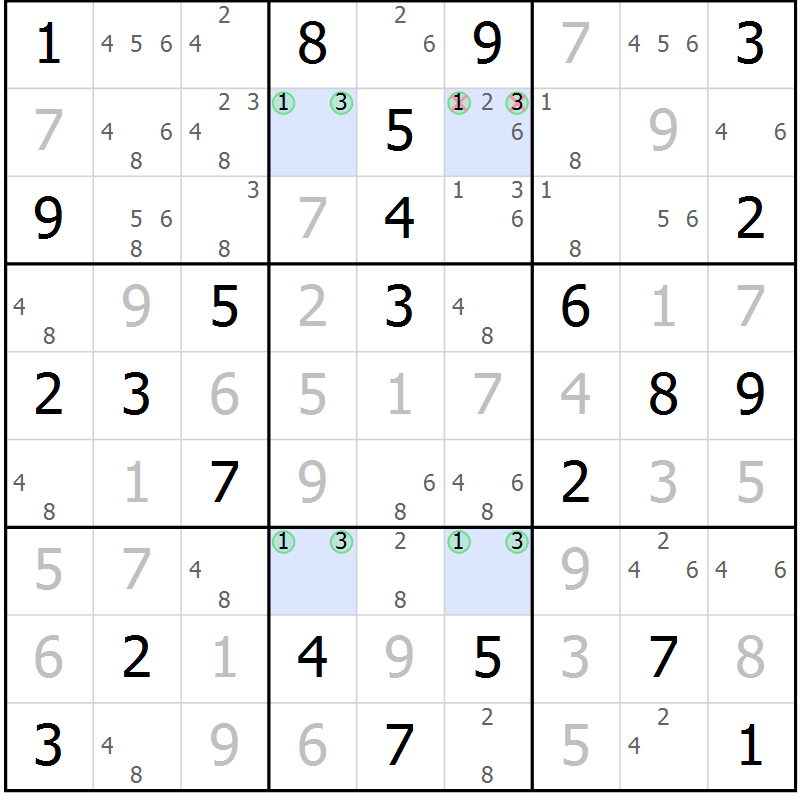 Position des candidats pour la solution de la Gr 35 page 38 du magazine de sudoku Virtuose n° 108
