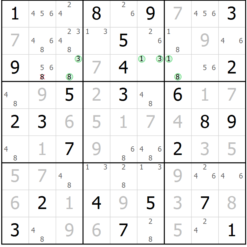 Position des candidats pour la solution de la Gr 35 page 38 du magazine de sudoku Virtuose n° 108