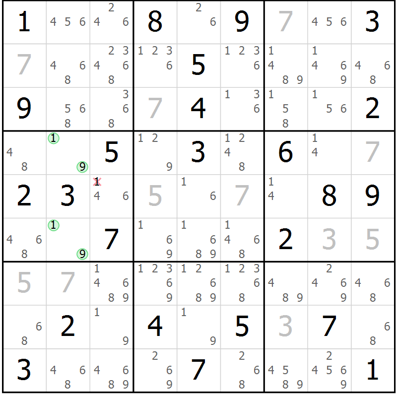 Position des candidats pour la solution de la Gr 35 page 38 du magazine de sudoku Virtuose n° 108