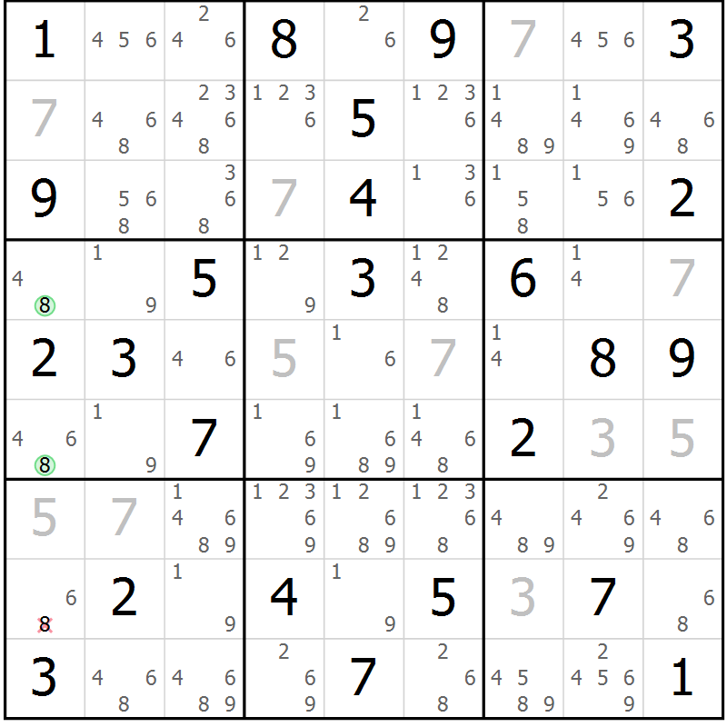 Position des candidats pour la solution de la Gr 35 page 38 du magazine de sudoku Virtuose n° 108