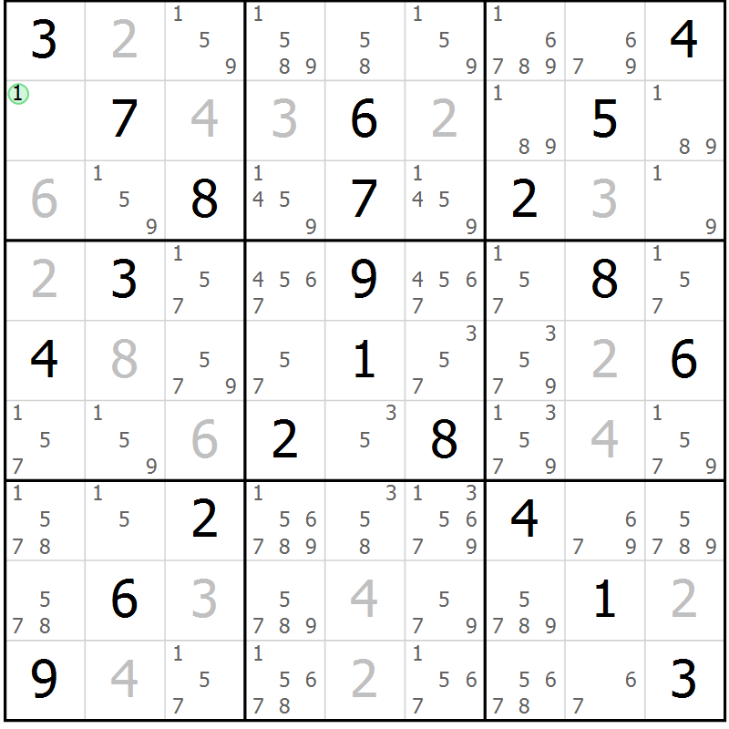 Position des candidats pour la solution de la Gr 36 page 39 du magazine de sudoku Virtuose n° 108