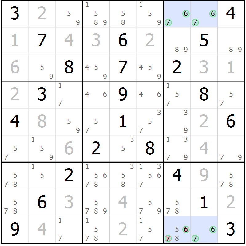 Position des candidats pour la solution de la Gr 36 page 39 du magazine de sudoku Virtuose n° 108