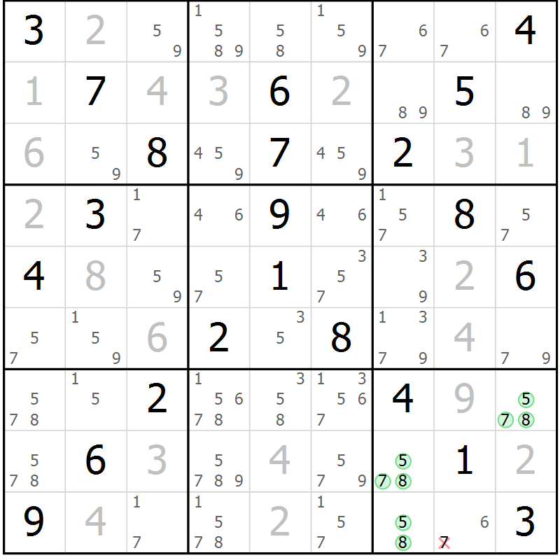 Position des candidats pour la solution de la Gr 36 page 39 du magazine de sudoku Virtuose n° 108