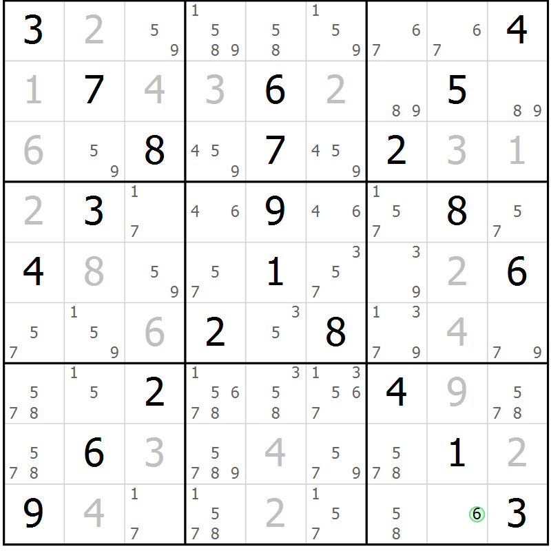 Position des candidats pour la solution de la Gr 36 page 39 du magazine de sudoku Virtuose n° 108